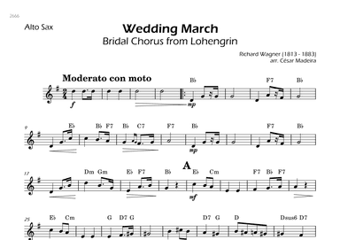 Wedding March (Bridal Chorus) - Alto Sax Solo - W/Chords (arr. César Madeira)
