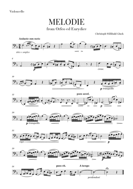 Gluck - Melodie (for Cello) (arr. Cadenza Editions)