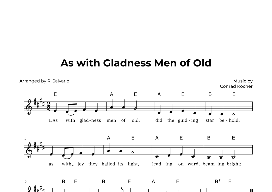 As with Gladness Men of Old (Key of E Major) (arr. R. Salvario)