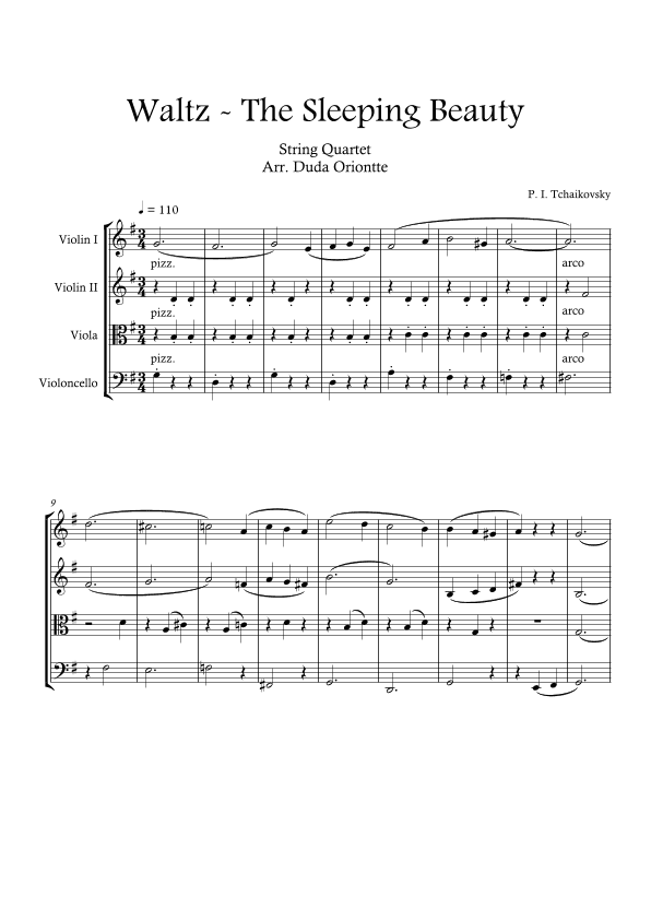Waltz - The Sleeping Beauty (String quartet) TCHAIKOVSKY - beginner (arr. Duda Oriontte)