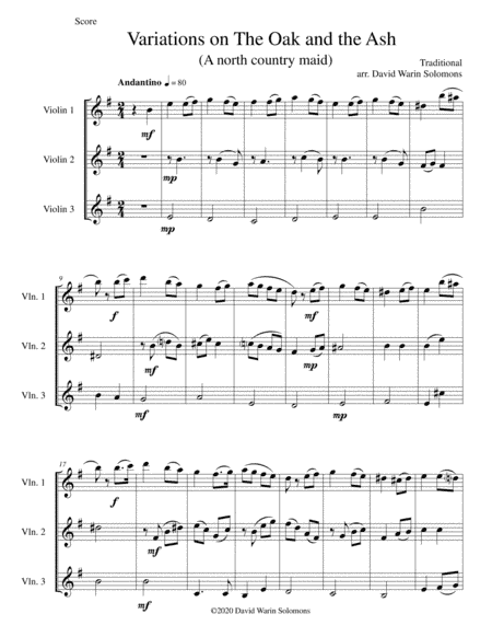 Variations on The Oak and the Ash (A north country Maid) for violin trio (arr. David Warin Solomons)