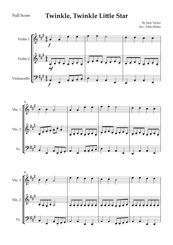 Twinkle, Twinkle Little Star for String Trio (arr. Fabio Britto)