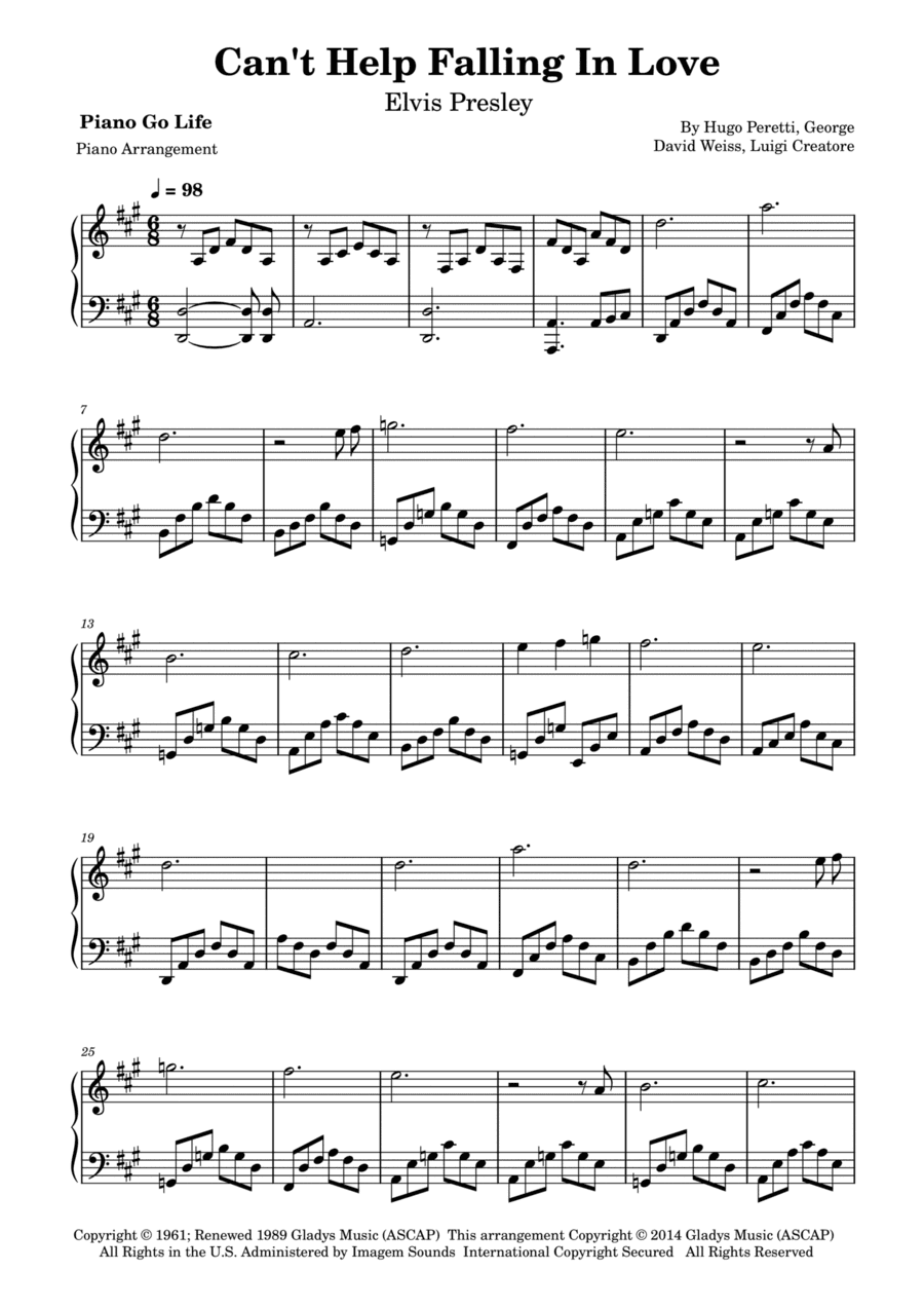 Can't Help Falling In Love (arr. Piano Go Life)