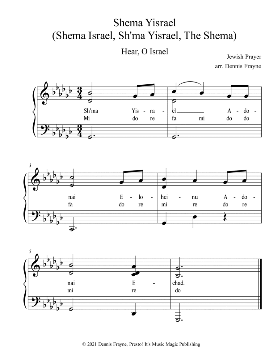 Shema Yisrael (Shema Israel, Sh'ma Yisrael, The Shema) (arr. Dennis Frayne)