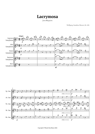 Lacrymosa by Mozart for Alto Sax Ensemble (arr. Ander)