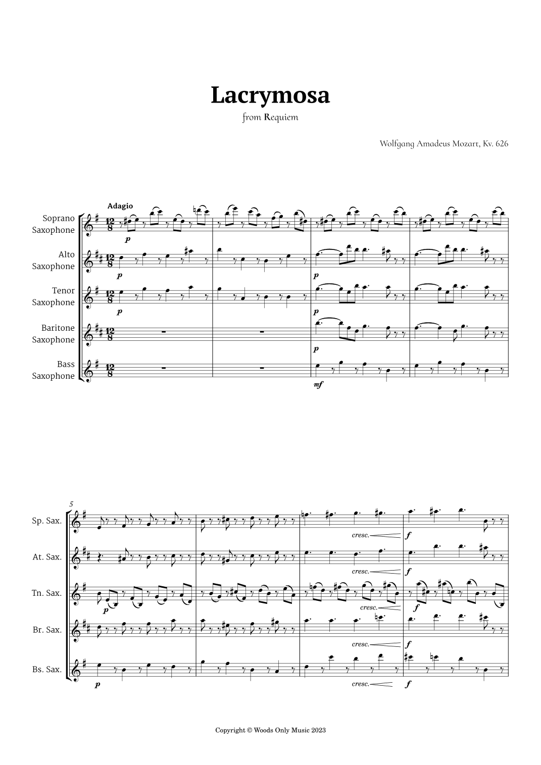 Lacrymosa by Mozart for Alto Sax Ensemble (arr. Ander)