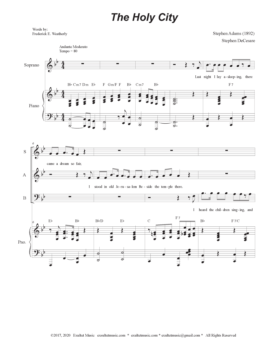 The Holy City (Vocal Trio - (SAB) (arr. Stephen DeCesare)