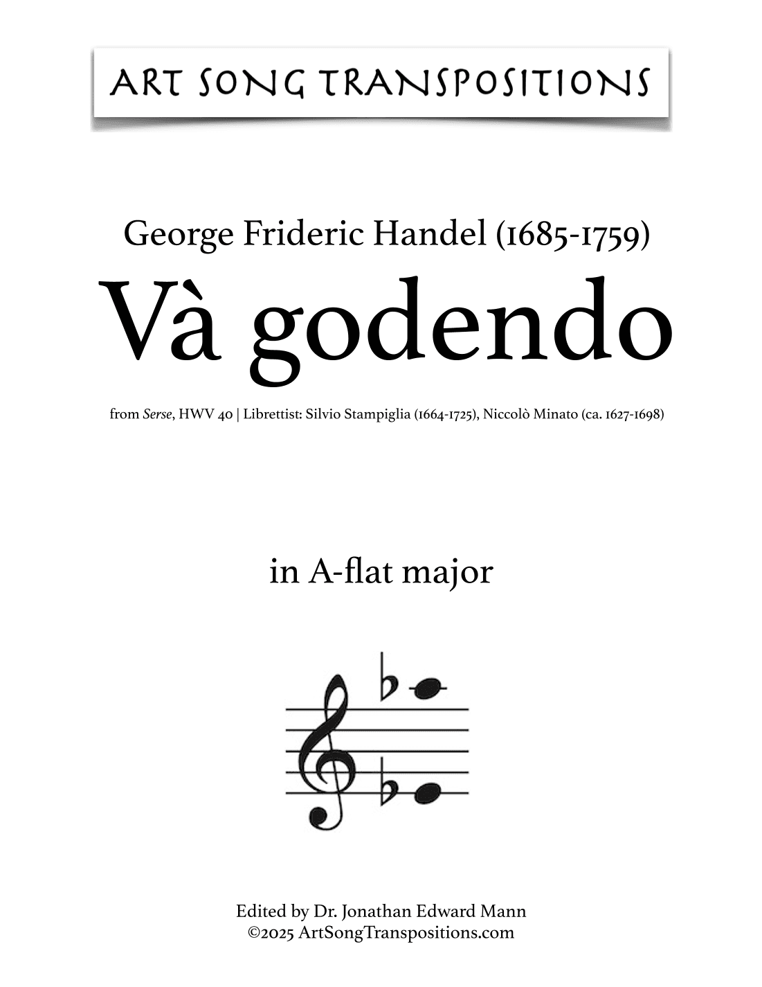 HANDEL: Và godendo (transposed to A-flat major) (arr. ArtSongTranspositions.com)