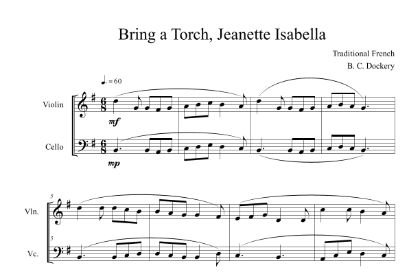 Bring a Torch, Jeanette Isabella (Violin and Cello Duet) (arr. B. C. Dockery)