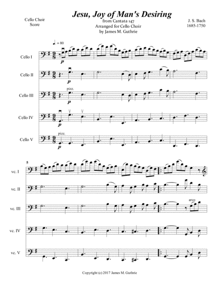 Bach: Jesu, Joy of Man's Desiring for Cello Choir (arr. James M. Guthrie, ASCAP)
