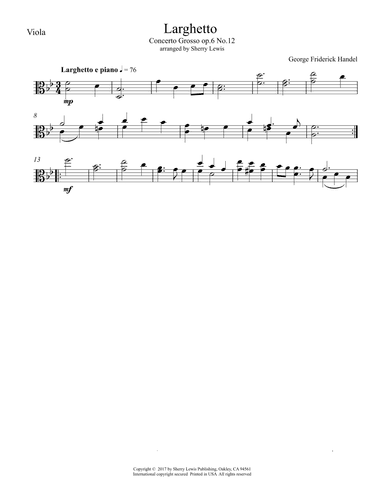 Larghetto, Op.6, No.12, VIOLA SOLO (arr. Sherry Lewis)