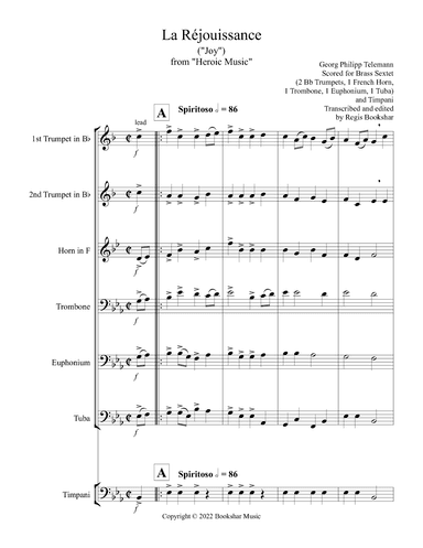 La Rejouissance (from "Heroic Music") (Eb) (Brass Sextet - 2 Trp, 1 Hrn, 1 Trb, 1 Euph, 1 Tuba, Tim) (arr. Regis Bookshar)