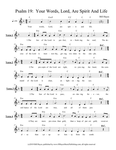 Psalm 19 Your Words, Lord, Are Spirit And Life (leadsheet)