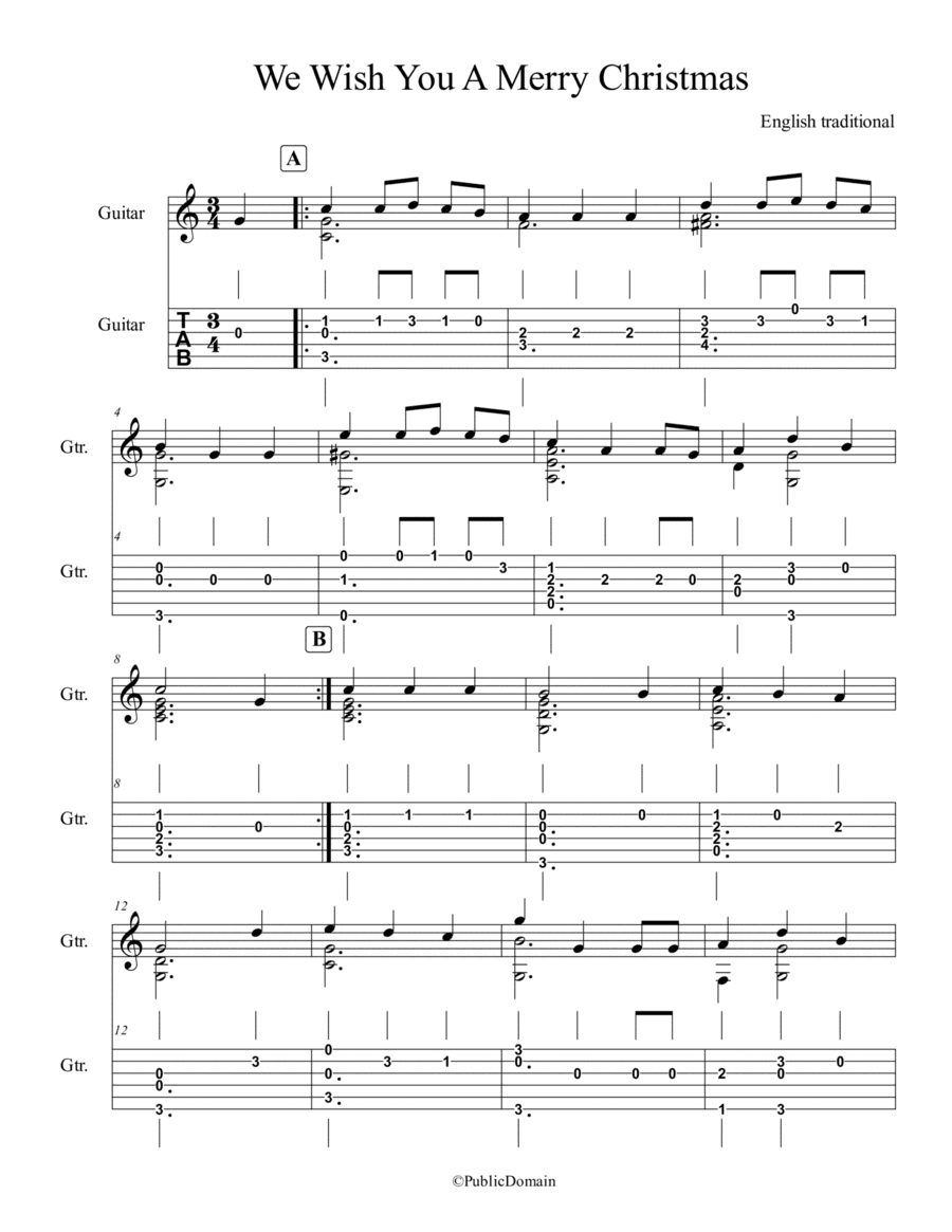 We wish you a Merry Christmas/Arranging for solo guitar (arr. Anonymous)