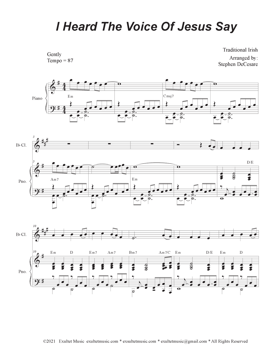 I Heard The Voice Of Jesus Say (Bb-Clarinet solo and Piano) (arr. Stephen DeCesare)