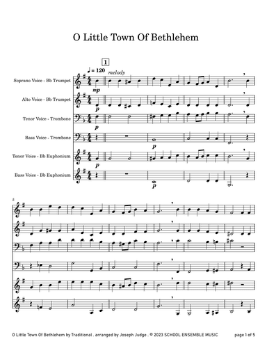 O Little Town Of Bethlehem for Brass Quartet in School (arr. Joseph Judge)