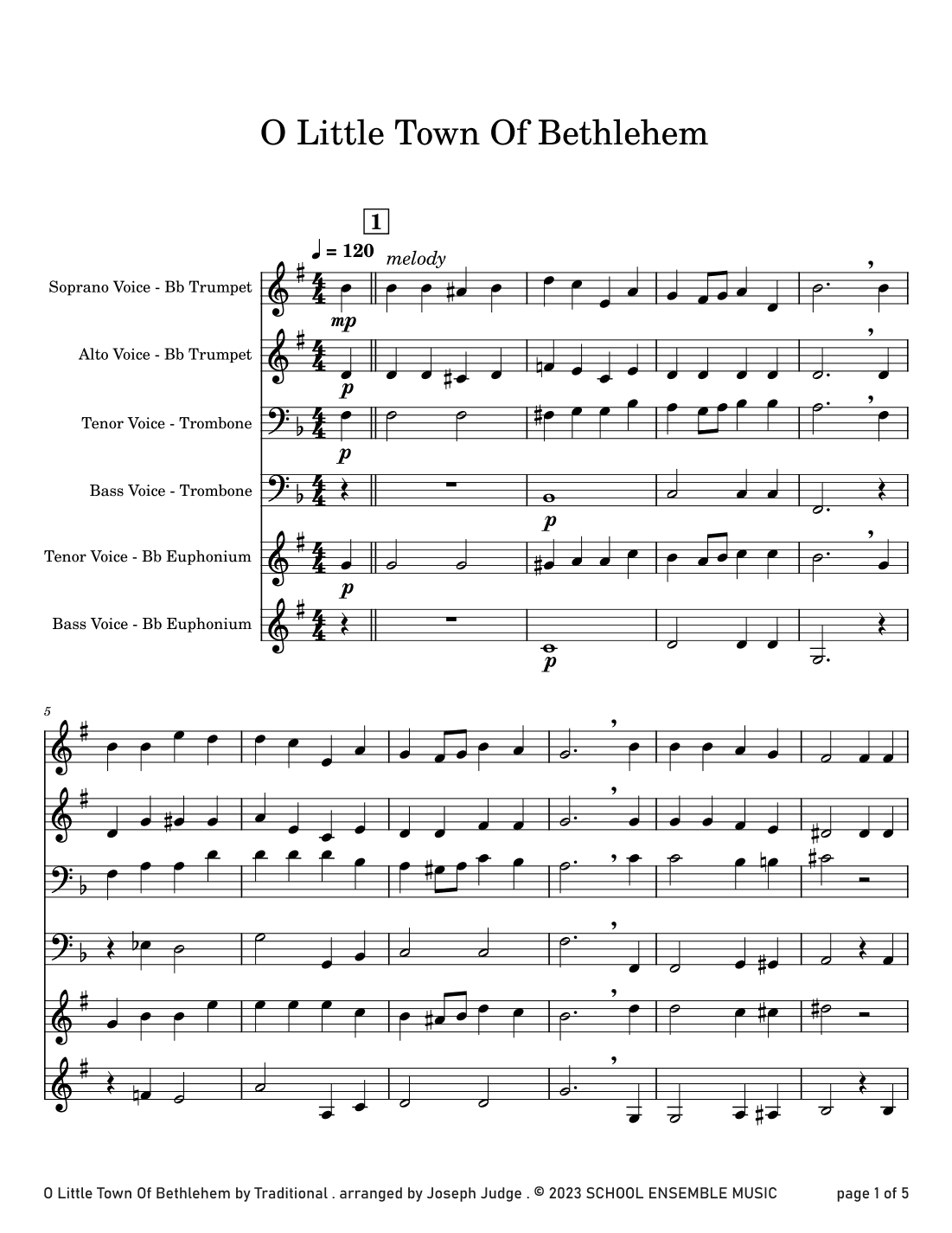 O Little Town Of Bethlehem for Brass Quartet in School (arr. Joseph Judge)