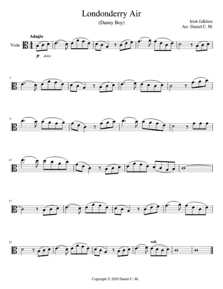 Danny Boy for viola and piano (arr. Daniel C. M.)