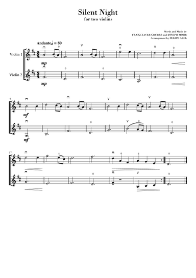 Silent Night (for Two Violins) - Easy Version (arr. Felipe Abel)