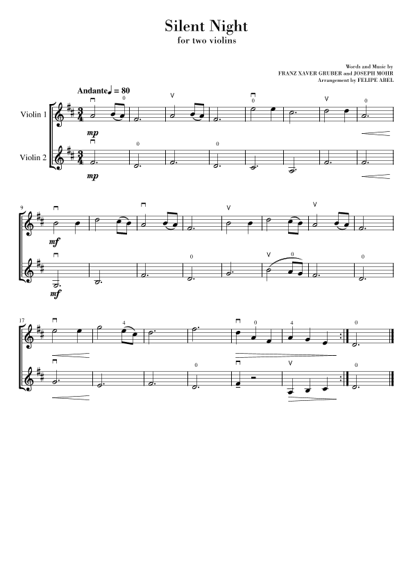 Silent Night (for Two Violins) - Easy Version (arr. Felipe Abel)
