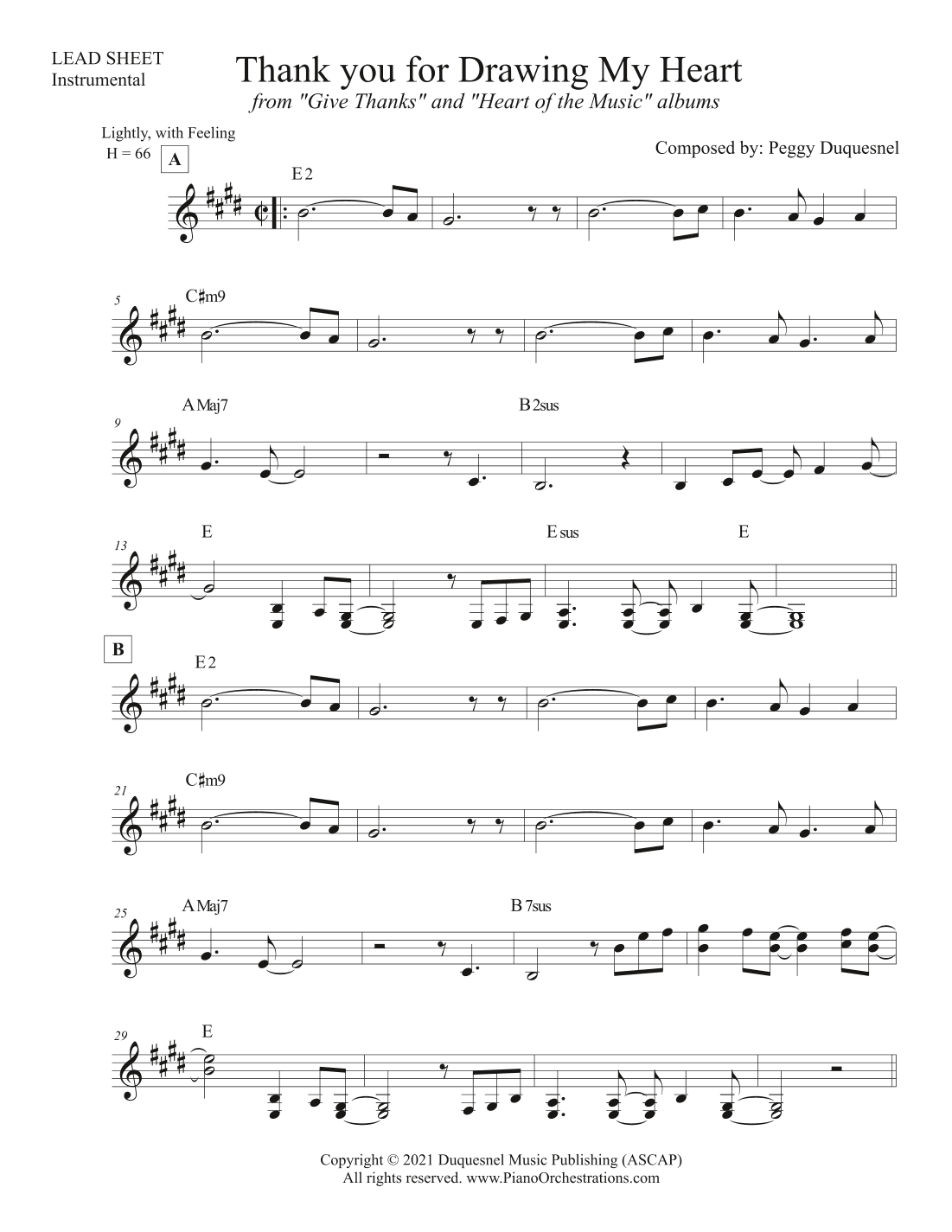Thank you for Drawing My Heart (Lead Sheet - Key of E)
