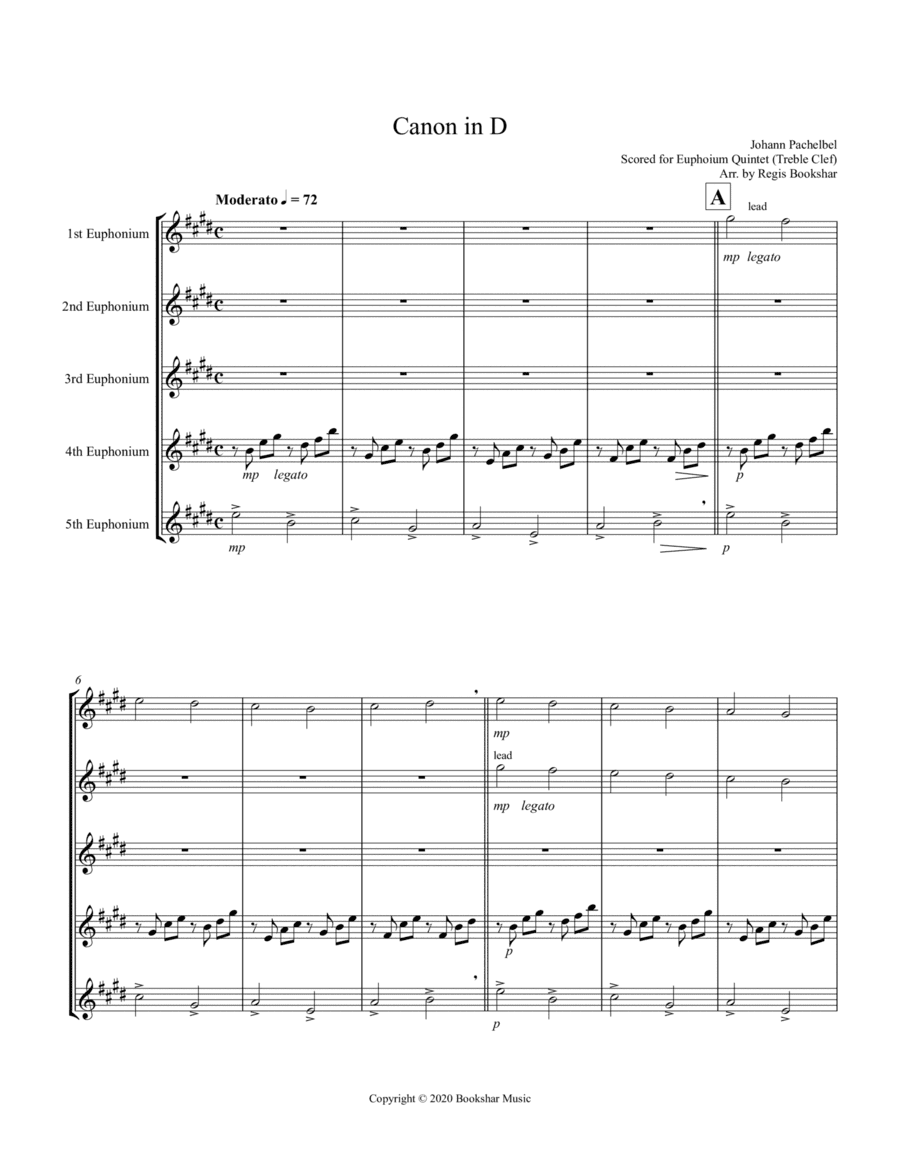 Canon in D (Pachelbel) (D) (Euphonium Quintet - Treble Clef) (arr. Regis Bookshar)