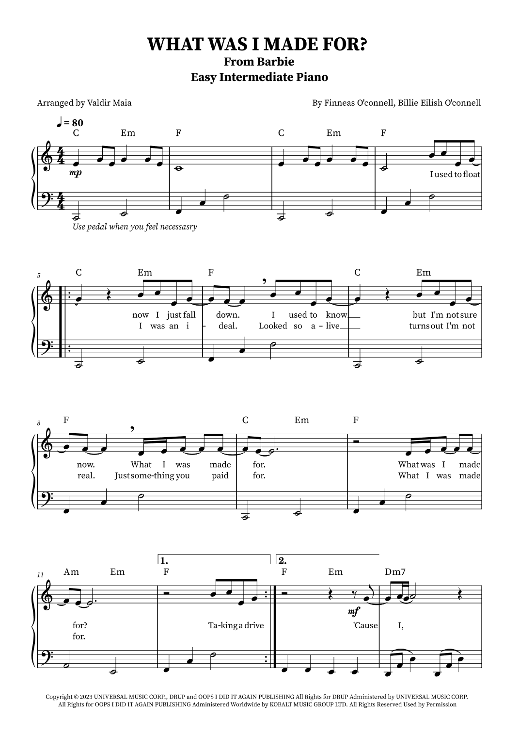 What Was I Made For? (arr. Valdir Maia)
