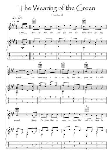 The Wearing of the Green flute guitar duet (arr. PianoSheetNow)