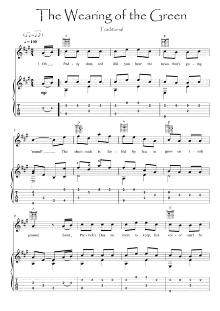 The Wearing of the Green flute guitar duet (arr. PianoSheetNow)
