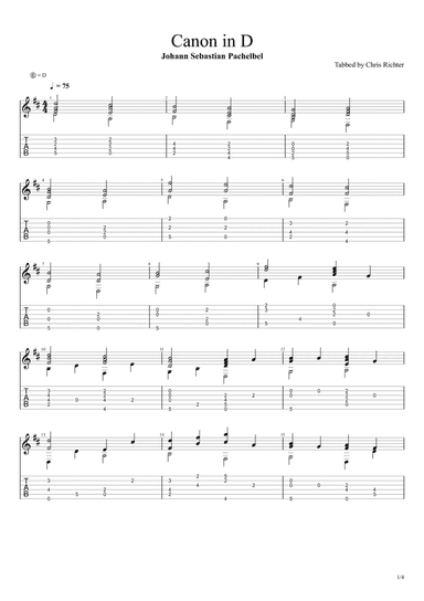 Canon in D Major (Solo Fingerstyle Guitar Tab) (arr. Chris Richter)