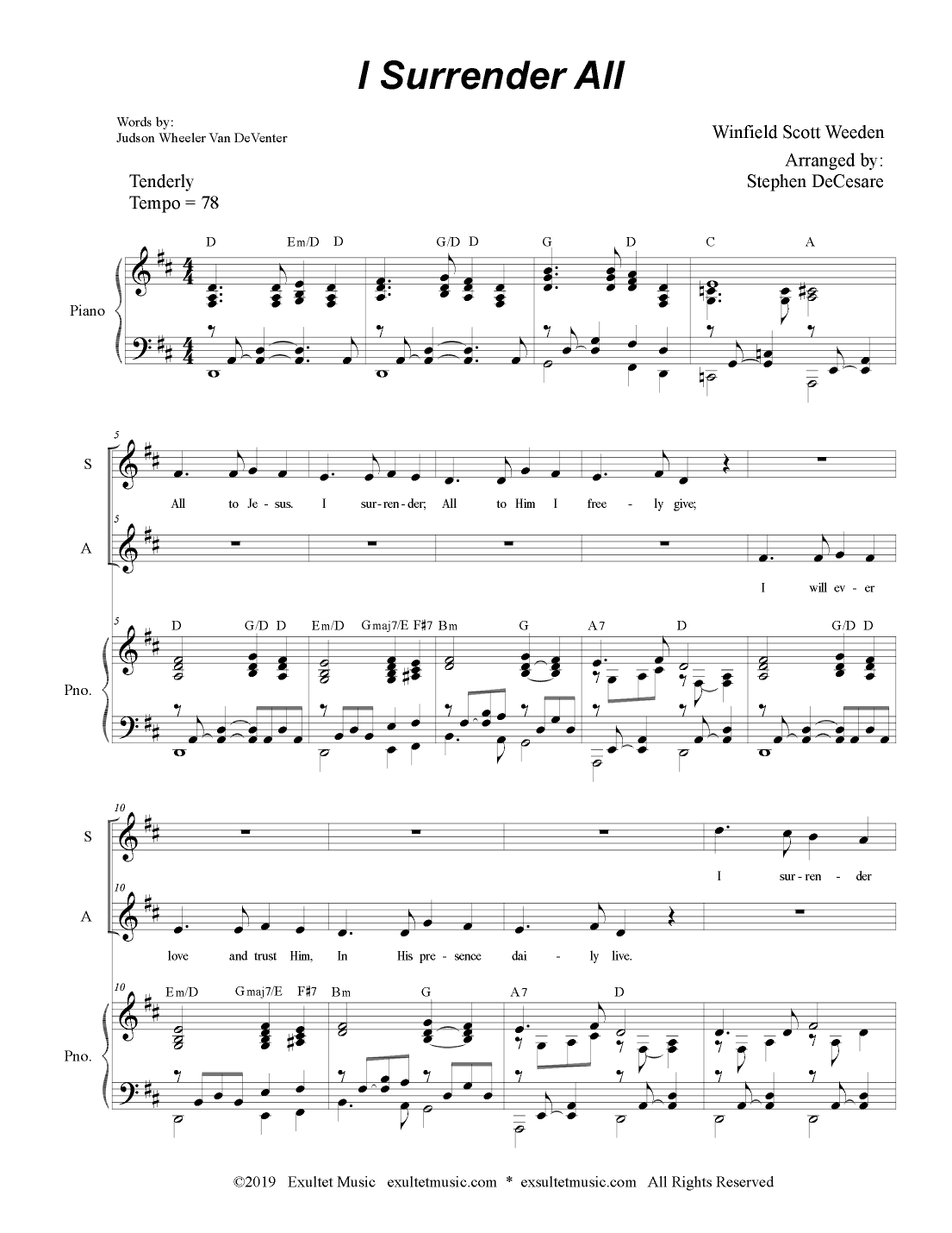 I Surrender All (Duet for Soprano and Alto Solo) (arr. Stephen DeCesare)