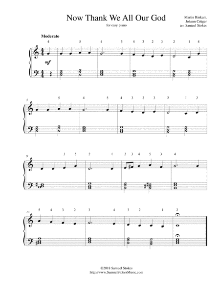 Now Thank We All Our God - for easy piano (arr. Samuel Stokes)
