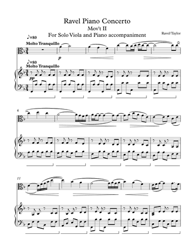 Ravel Piano Concerto Mov't II for Viola Solo (arr. Paul Taylor)