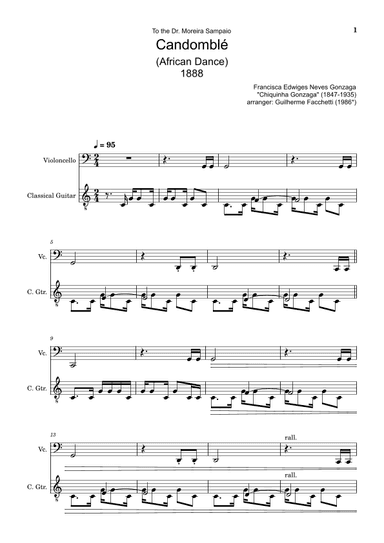 Chiquinha Gonzaga - Candomblé. Arrangement for Cello and Classical Guitar. Score and Separated Parts (arr. Guilherme Facchetti)
