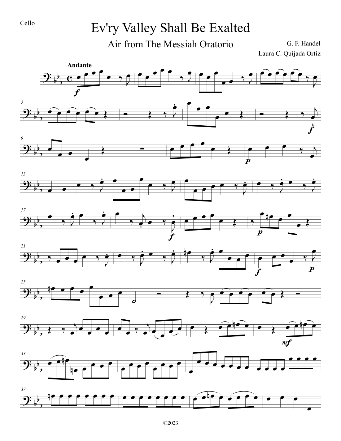 Ev'ry Valley Shall Be Exalted, from The Messiah. Solo trombone and strings. Score & parts. (arr. Laura C. Quijada Ortíz)