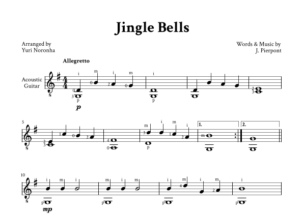 Jingle Bells - Fingerstyle for Acoustic Guitar (Very Easy Guitar - Traditional Christmas) (arr. Yuri Noronha)