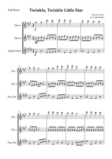 Twinkle, Twinkle Little Star for Woodwind Trio (arr. Fabio Britto)