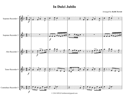 In Dulce Jubilo for Recorder Quintet (arr. Keith Terrett)