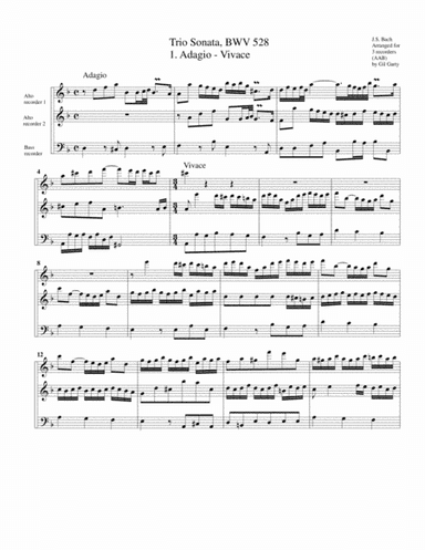 Trio sonata for organ, no.4, BWV 528 (arrangement for 3 recorders) (arr. Gil Garty)