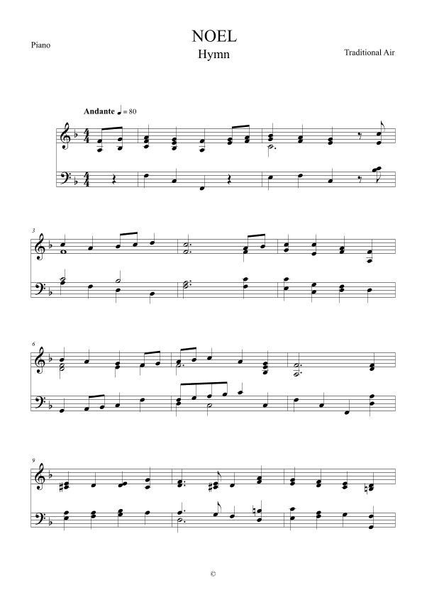 Noel (Hymn) - Traditional Air for Piano Solo (arr. The Sheet Music Library)