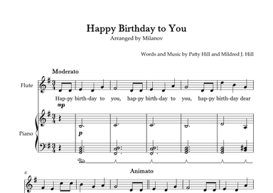 Happy Birthday to You in G Flute and Piano Lyrics Pedal (arr. Milanov)