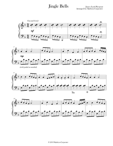 Jingle Bells (Piano, Level 4) (arr. Kathryn Carpenter)