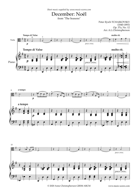 Noël, from The Seasons - Viola & Piano (arr. Anne Christopherson GRSM ARCM)