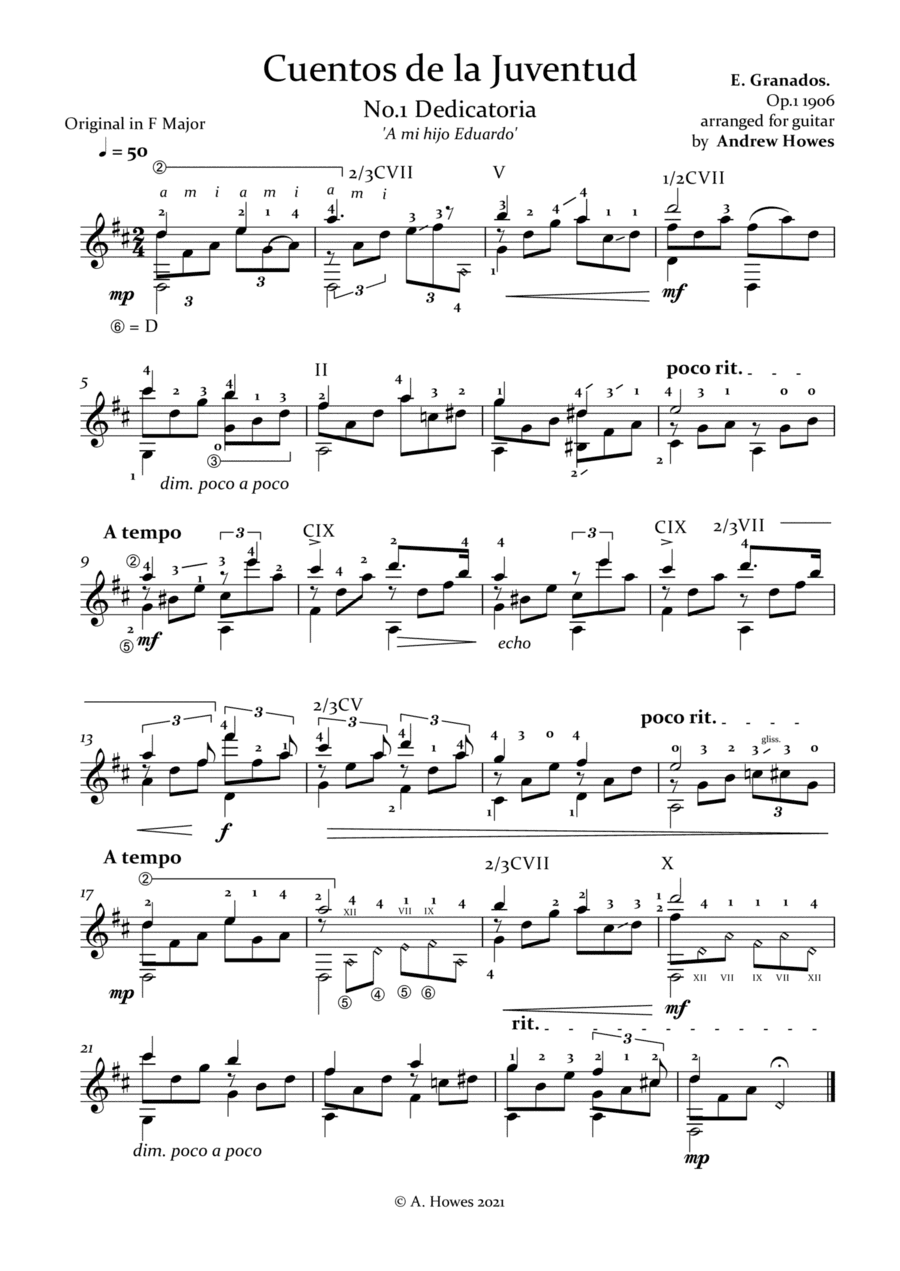 Cuentos de la Juventud, Op.1 No.1 Dedicatoria (arr. Andrew Howes)