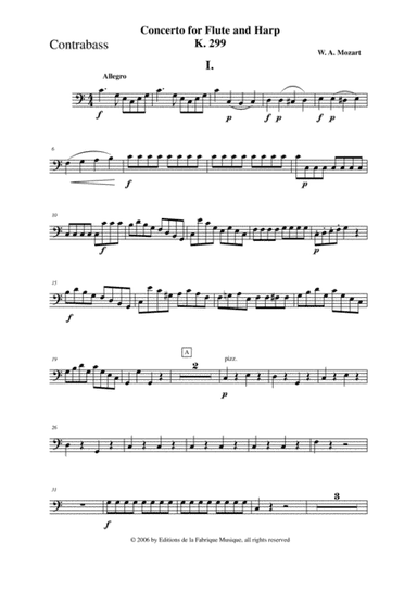 Wolfgang Amadeus Mozart: Concerto for flute and harp, K. 299, Contrabass part (arr. Musik Fabrik Music Publishing)