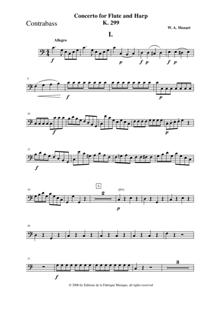 Wolfgang Amadeus Mozart: Concerto for flute and harp, K. 299, Contrabass part (arr. Musik Fabrik Music Publishing)