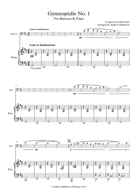 Gymnopedie No. 1 for Bassoon and Piano (arr. Andrew Middleton)