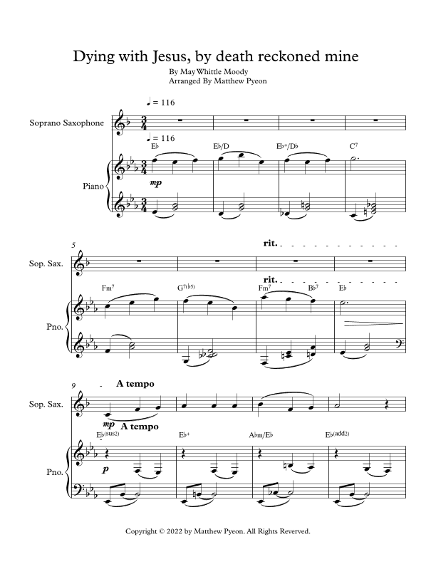 Dying with Jesus, by death reckoned mine (arr. Matthew pyeon)