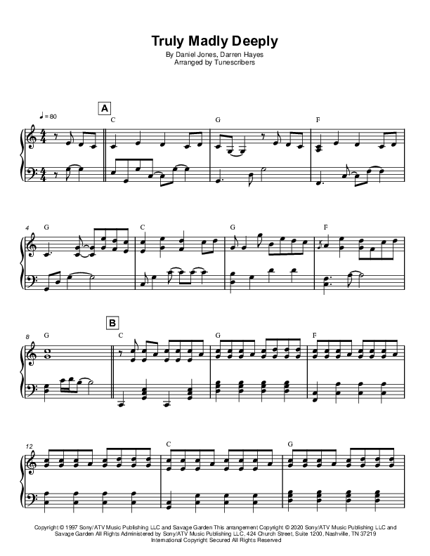 Truly Madly Deeply (arr. Tunescribers)