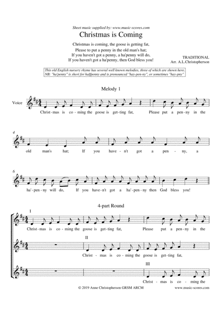 Christmas is Coming, the Goose is Getting Fat (arr. Anne L Christopherson GRSM ARCM)